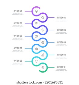 10 steps infographic circle curve flow vertical gradient