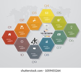 10 steps infographic element. vector banner can be used for workflow layout, diagram,presentation, education or any number option. EPS10.