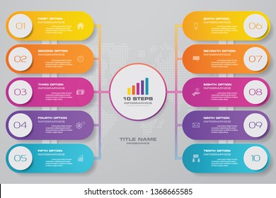 10 steps infographics chart design element. For data presentation.