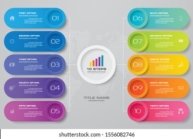 10 steps infographics chart design element. For data presentation.	