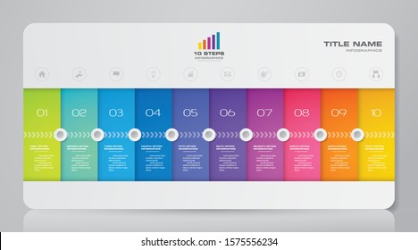 10 steps infographics chart design element. For data presentation.	