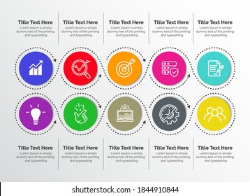 10 Steps Infographics Design Template - Graph, Pie chart, workflow layout, cycling diagram, brochure, report, presentation, web design. Editable Vector illustration