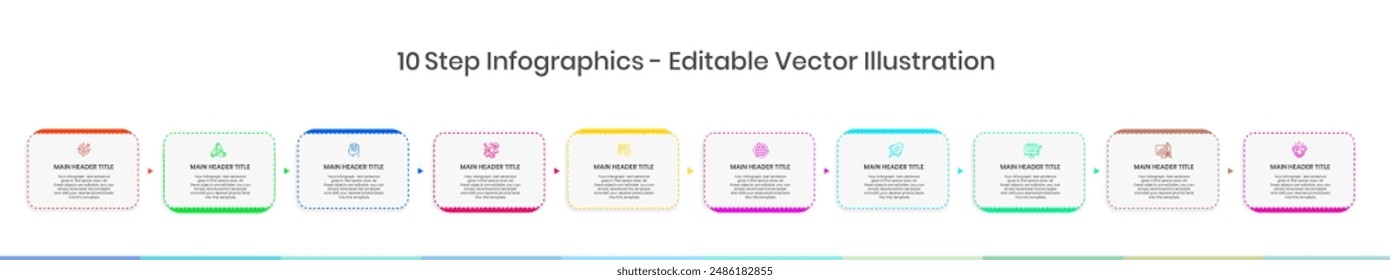 10 Steps Infographics Design Template - Graph, Pie chart, workflow layout, squire diagram, brochure, report, presentation, web design Editable Vector illustration