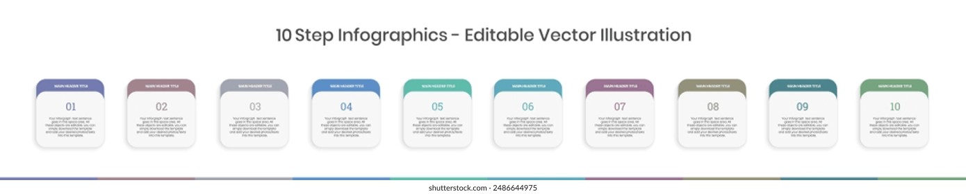 10 Steps Infographics Design Template - Graph, Pie chart, workflow layout, squire diagram, brochure, report, presentation, web design Editable Vector illustration