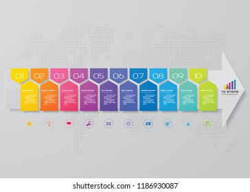 10 Steps Infographics Element Arrow Template Chart.