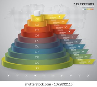 10 steps layers diagram. Simple & editable abstract design element. EPS10.
