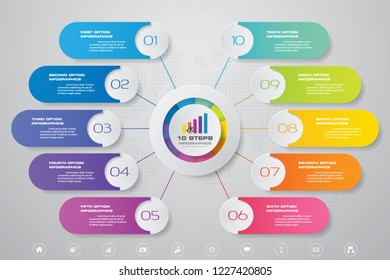 10 steps modern chart infographics elements.Vector illustration.	

