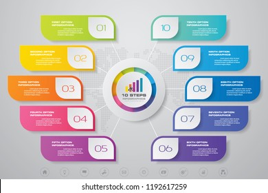 10 steps presentation chart. Infographic with 10 options. EPS 10.