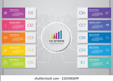 10 Steps Presentation Chart Infographics Element. EPS 10.	