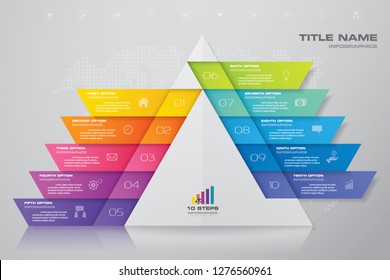 10 steps pyramid with free space for text on each level. infographics, presentations or advertising. EPS10.	