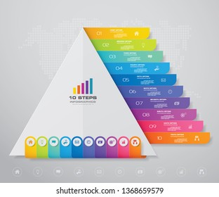10 steps pyramid with free space for text on each level. infographics, presentations or advertising. EPS10.