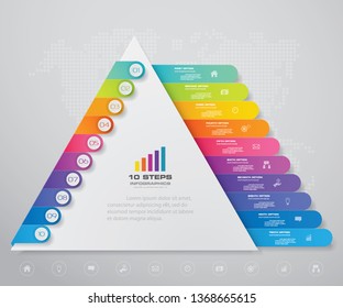 10 steps pyramid with free space for text on each level. infographics, presentations or advertising. EPS10.