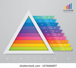 10 steps pyramid with free space for text on each level. infographics, presentations or advertising. EPS 10.	