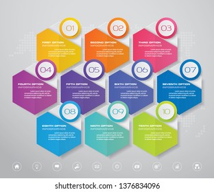 10 steps simple&editable process chart infographics element. EPS 10.