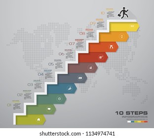 10 Steps Staircase Infographic Element For Presentation. EPS 10.