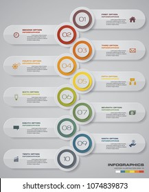 10 steps Timeline arrow infographic element. 10 steps infographic, vector banner can be used for workflow layout, diagram,presentation, education or any number option. EPS10.