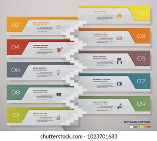 10 steps Timeline infographic element. 10 steps infographic with stairs. EPS 10.