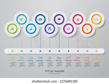 10 steps timeline  infographic element. 10 steps infographic chart for data presentation. EPS10.