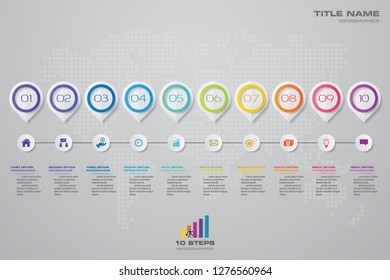 10 steps timeline  infographic element. 10 steps infographic chart for data presentation. EPS10.