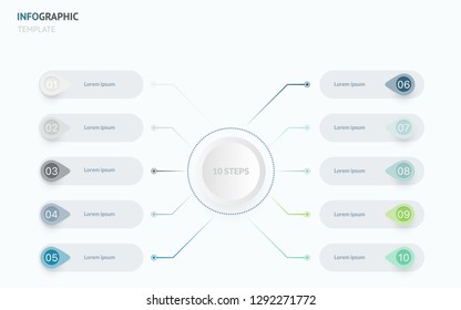 10 steps Timeline infographic element. 10 steps infographic, vector banner can be used for workflow layout, diagram ,presentation, education or any number option. EPS10. 