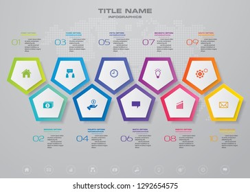10 steps timeline infographic element. 10 steps infographic, vector banner can be used for workflow layout, diagram,presentation, education or any number option. EPS10.