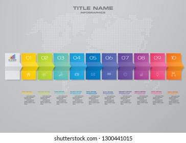 10 steps timeline infographic element. 10 steps infographic, vector banner can be used for workflow layout, diagram,presentation, education or any number option. EPS10.