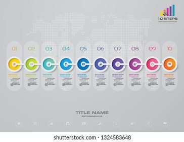 10 steps timeline infographic element. 10 steps infographic, vector banner can be used for workflow layout, diagram,presentation, education or any number option. EPS10.