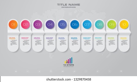 10 steps timeline infographic element. 10 steps infographic, vector banner can be used for workflow layout, diagram,presentation, education or any number option. EPS10.