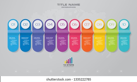 10 steps timeline infographic element. 10 steps infographic, vector banner can be used for workflow layout, diagram,presentation, education or any number option. EPS10.