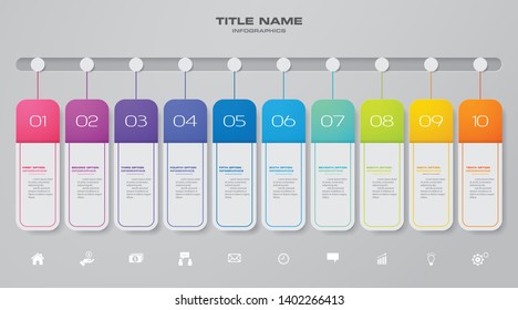 10 steps timeline infographic element. 10 steps infographic, vector banner can be used for workflow layout, diagram,presentation, education or any number option. EPS 10.