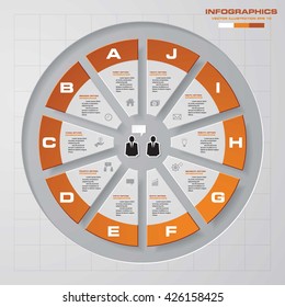 10 steps vector circle for infographic. Template for diagram. EPS10