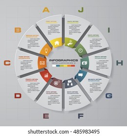 10 steps vector circle for infographic. Template for diagram. EPS10
