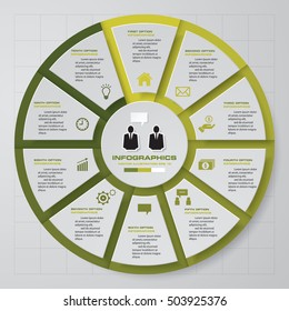 10 steps vector circle for infographic. Template for diagram. EPS10