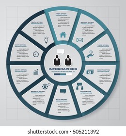 10 steps vector circle for infographic. Template for diagram. EPS10