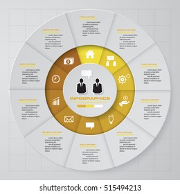 10 steps vector circle for infographic. Template for diagram. EPS10