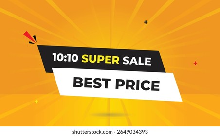 10 to 10 super sale best price editable web banner vector art illustration icon badge template design dark black white shapes orange yellow business abstract background