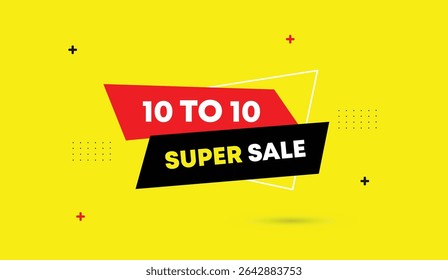 10 to 10 super sale editable web banner vector art illustration design with red black shapes and yellow abstract background perfect for online ads marketing promotions and eye catching social media po