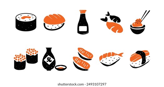 10 Sushi Papercut Vector Set