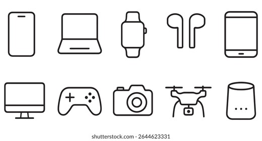 10 Tech Gadget Line Art Icons – Modern Devices in Minimal Style