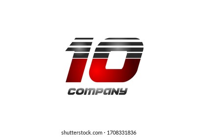10 ten number logo icon design in red grey gradient color for company and business