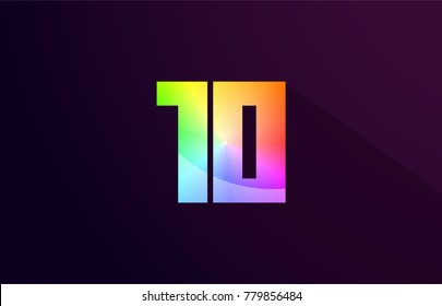 10 ten number logo icon design with rainbow color and purple black background