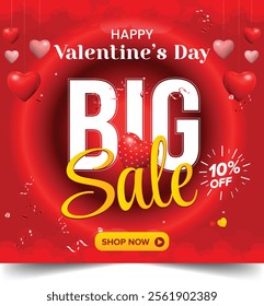 10 ten percent off - Valentines Day, Big Sale,  Valentines day sale or promo, social media template.