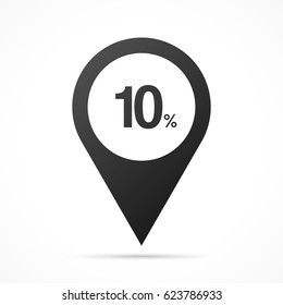 10% - Ten Percent on map pin. Location pointer isolated on a white background.
Conceptual vector illustration.