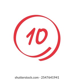 10 ten point. Hand drawn 10 number in check circle in flat style. Vector illustration