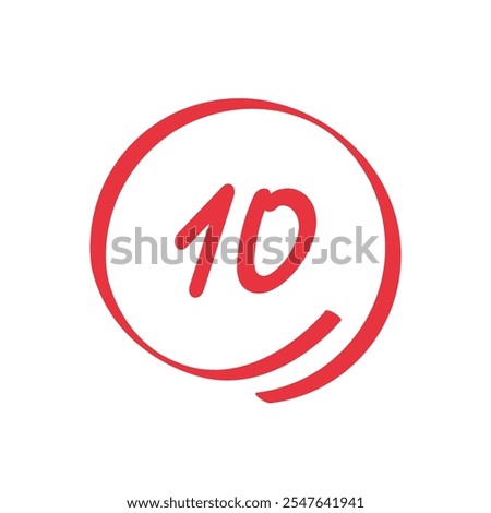 10 ten point. Hand drawn 10 number in check circle in flat style. Vector illustration