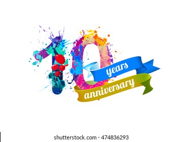 10 (ten) years anniversary. Vector watercolor splash paint