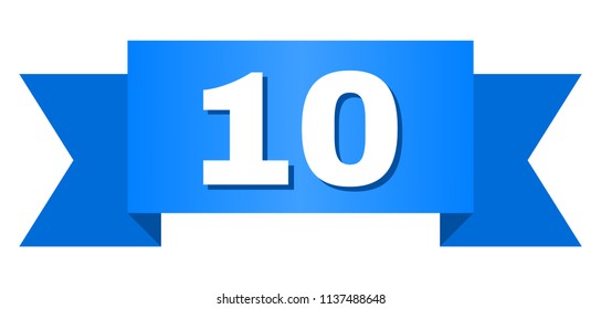 10 text on a ribbon. Designed with white title and blue tape. Vector banner with 10 tag.
