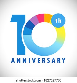 10 th anniversary numbers. 10 years old coloured congrats. Cute congratulation concept. Isolated abstract graphic design template. Blue digits. Up to 10%, -10% percent off discount. Decorative sign.