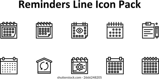 10 iconos de línea fina - recordatorios Vector Pack
