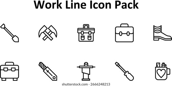 10 iconos de línea fina - conjunto de ilustración de trabajo